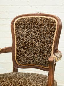 Louis XV-Style Leopard Velvet Armchair