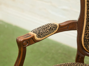 Louis XV-Style Leopard Velvet Armchair