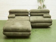 Load image into Gallery viewer, 3 pieces 70’s style Lounge with Ottoman in Olive Green Checker
