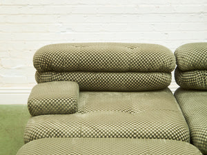 3 pieces 70’s style Lounge with Ottoman in Olive Green Checker