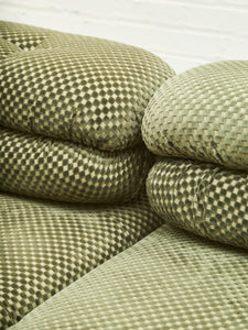 3 pieces 70’s style Lounge with Ottoman in Olive Green Checker