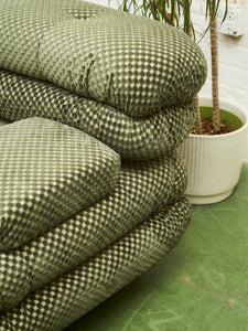3 pieces 70’s style Lounge with Ottoman in Olive Green Checker