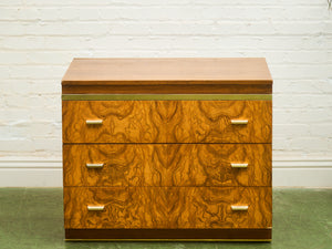 1970’s Burlwood and Brass 3 Drawer Chest of Drawers