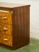 Load image into Gallery viewer, 1970’s Burlwood and Brass 3 Drawer Chest of Drawers
