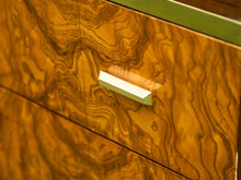 Load image into Gallery viewer, 1970’s Burlwood and Brass 3 Drawer Chest of Drawers
