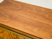 Load image into Gallery viewer, 1970’s Burlwood and Brass 3 Drawer Chest of Drawers
