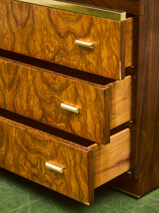 1970’s Burlwood and Brass 3 Drawer Chest of Drawers