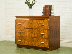1970’s Burlwood and Brass 3 Drawer Chest of Drawers