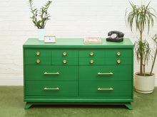 Load image into Gallery viewer, Swanky Kelly Green Dresser with Brass Hardware
