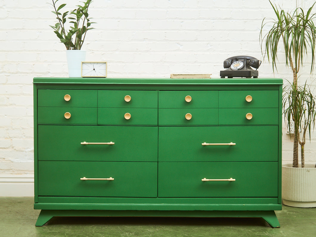 Swanky Kelly Green Dresser with Brass Hardware