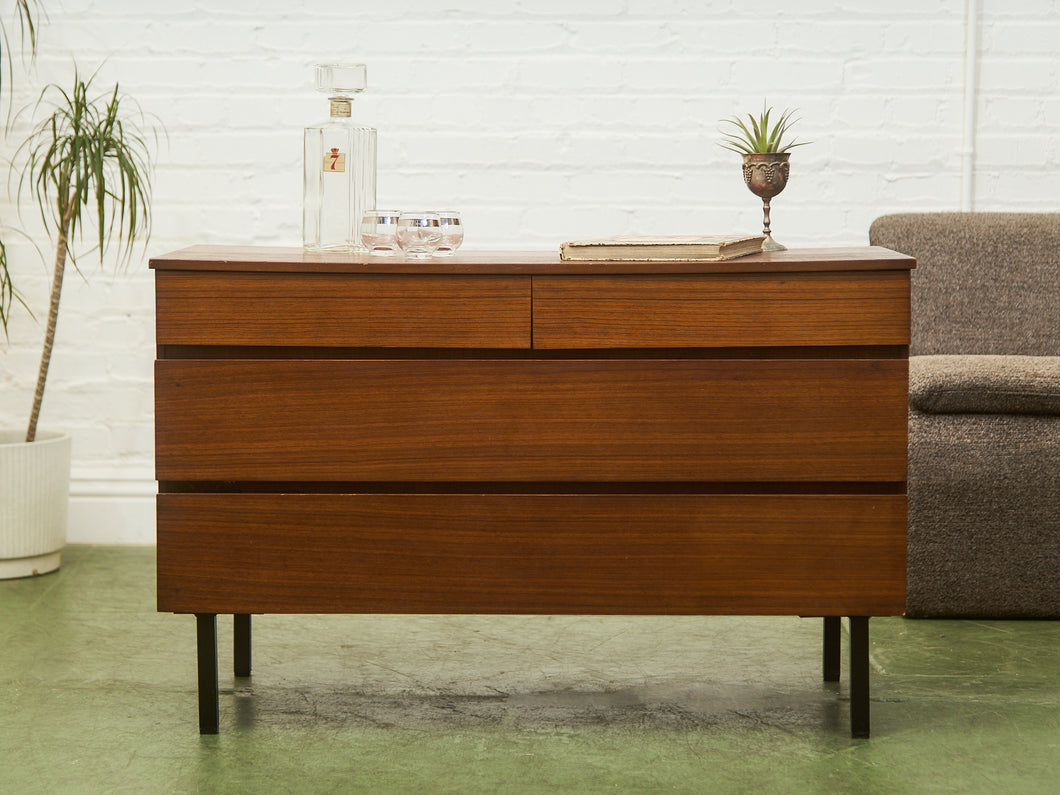 Danish Style Walnut Vintage Dresser with Sculpted Pulls