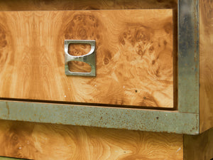 1970’s Mod Atomic Faux Burlwood Highboy Dresser