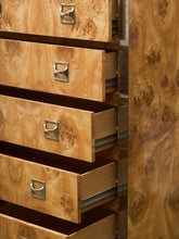 Load image into Gallery viewer, 1970’s Mod Atomic Faux Burlwood Highboy Dresser
