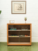 Load image into Gallery viewer, Blonde Small 1950’s Display Cabinet Book Shelf Behind Glass
