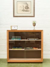 Load image into Gallery viewer, Blonde Small 1950’s Display Cabinet Book Shelf Behind Glass
