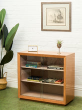 Load image into Gallery viewer, Blonde Small 1950’s Display Cabinet Book Shelf Behind Glass
