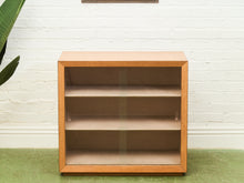 Load image into Gallery viewer, Blonde Small 1950’s Display Cabinet Book Shelf Behind Glass
