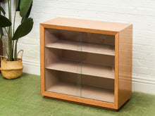 Load image into Gallery viewer, Blonde Small 1950’s Display Cabinet Book Shelf Behind Glass
