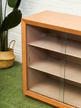 Load image into Gallery viewer, Blonde Small 1950’s Display Cabinet Book Shelf Behind Glass
