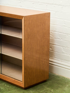 Blonde Small 1950’s Display Cabinet Book Shelf Behind Glass