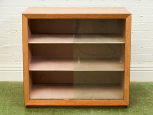 Blonde Small 1950’s Display Cabinet Book Shelf Behind Glass