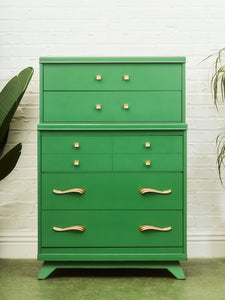 Kelly Green Vintage Highboy Gold Hardware