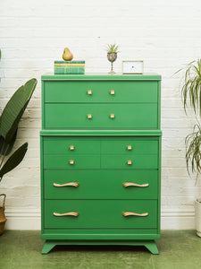 Kelly Green Vintage Highboy Gold Hardware