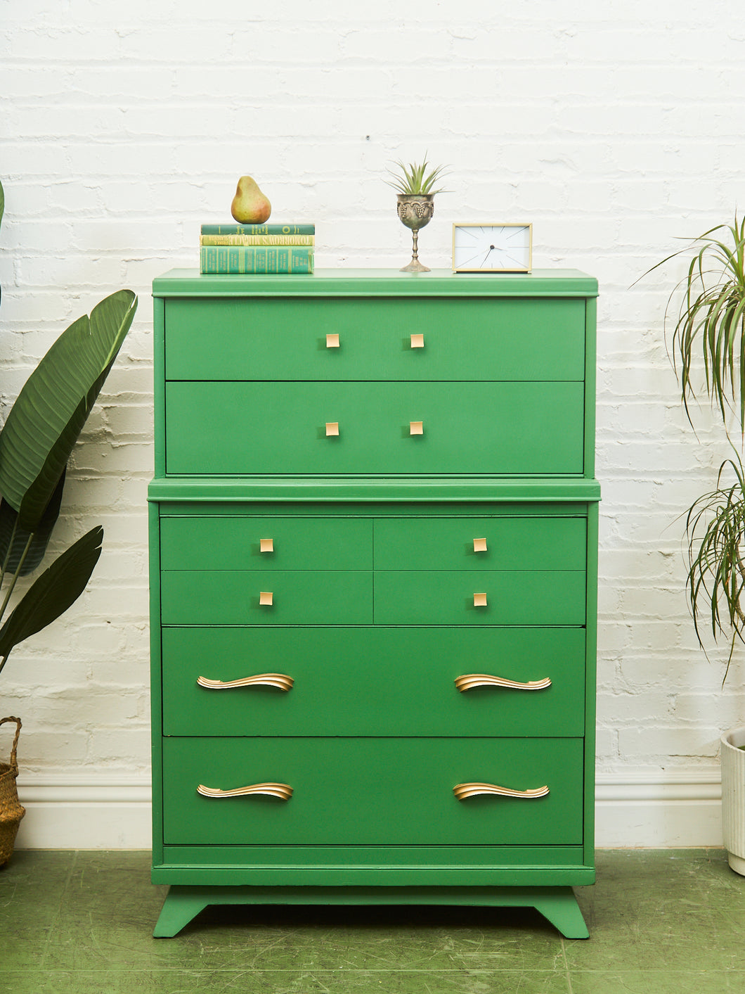 Kelly Green Vintage Highboy Gold Hardware