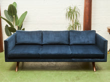 Load image into Gallery viewer, Navy Blue Sofa with Sculpted Legs

