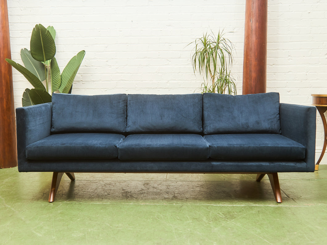 Navy Blue Sofa with Sculpted Legs