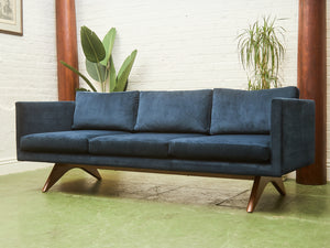 Navy Blue Sofa with Sculpted Legs