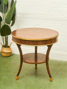 Neoclassical Antique Round Table with Brass Trim