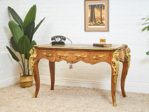 19th Century Antique Louis XV Style Bureau Plat Writing Table Bronze