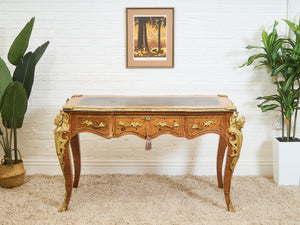 19th Century Antique Louis XV Style Bureau Plat Writing Table Bronze