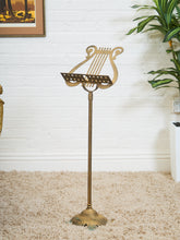 Load image into Gallery viewer, Vintage Brass Music Lectern with Classic Harp Lyre Motif and Ornate Footed Base
