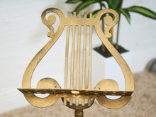 Load image into Gallery viewer, Vintage Brass Music Lectern with Classic Harp Lyre Motif and Ornate Footed Base
