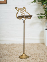 Load image into Gallery viewer, Vintage Brass Music Lectern with Classic Harp Lyre Motif and Ornate Footed Base

