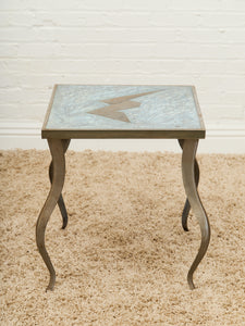 Brutalist Cement and Steel Inlaid End Table