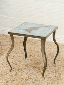 Brutalist Cement and Steel Inlaid End Table