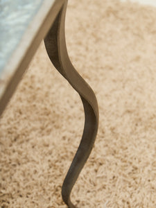 Brutalist Cement and Steel Inlaid End Table