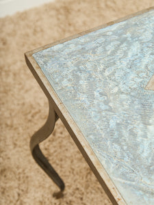 Brutalist Cement and Steel Inlaid End Table