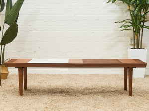 Mid-Century Slat Coffee Table with White Laminate Tile Inlay