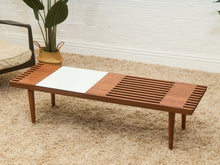 Load image into Gallery viewer, Mid-Century Slat Coffee Table with White Laminate Tile Inlay
