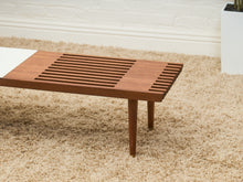 Load image into Gallery viewer, Mid-Century Slat Coffee Table with White Laminate Tile Inlay
