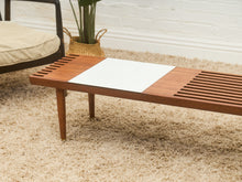 Load image into Gallery viewer, Mid-Century Slat Coffee Table with White Laminate Tile Inlay
