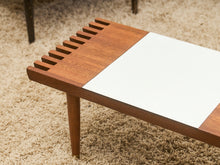 Load image into Gallery viewer, Mid-Century Slat Coffee Table with White Laminate Tile Inlay
