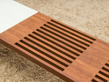 Load image into Gallery viewer, Mid-Century Slat Coffee Table with White Laminate Tile Inlay
