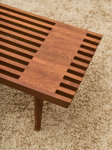 Mid-Century Slat Coffee Table with White Laminate Tile Inlay