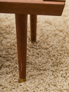 Mid-Century Slat Coffee Table with White Laminate Tile Inlay