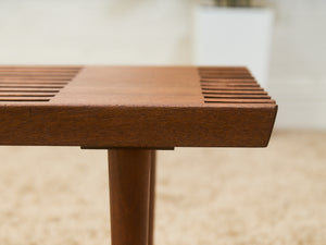 Mid-Century Slat Coffee Table with White Laminate Tile Inlay